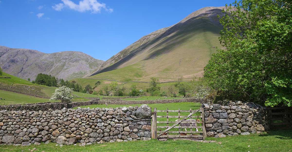 A dry stone wall set in an English landscape